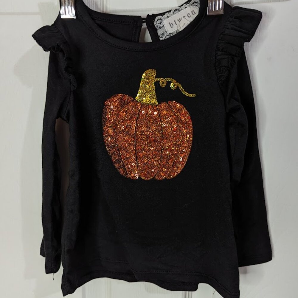 Btween Girls black shirt with sequin pumpkin size 12 months